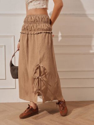 Slit Skirt With Bow