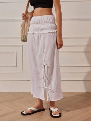 Slit Skirt With Bow